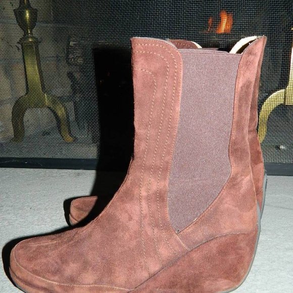 Stephane Kelain Paris Chocolate Brown Suede Wedge Ankle Boots Spain ,s8, EUC box - Picture 6 of 12